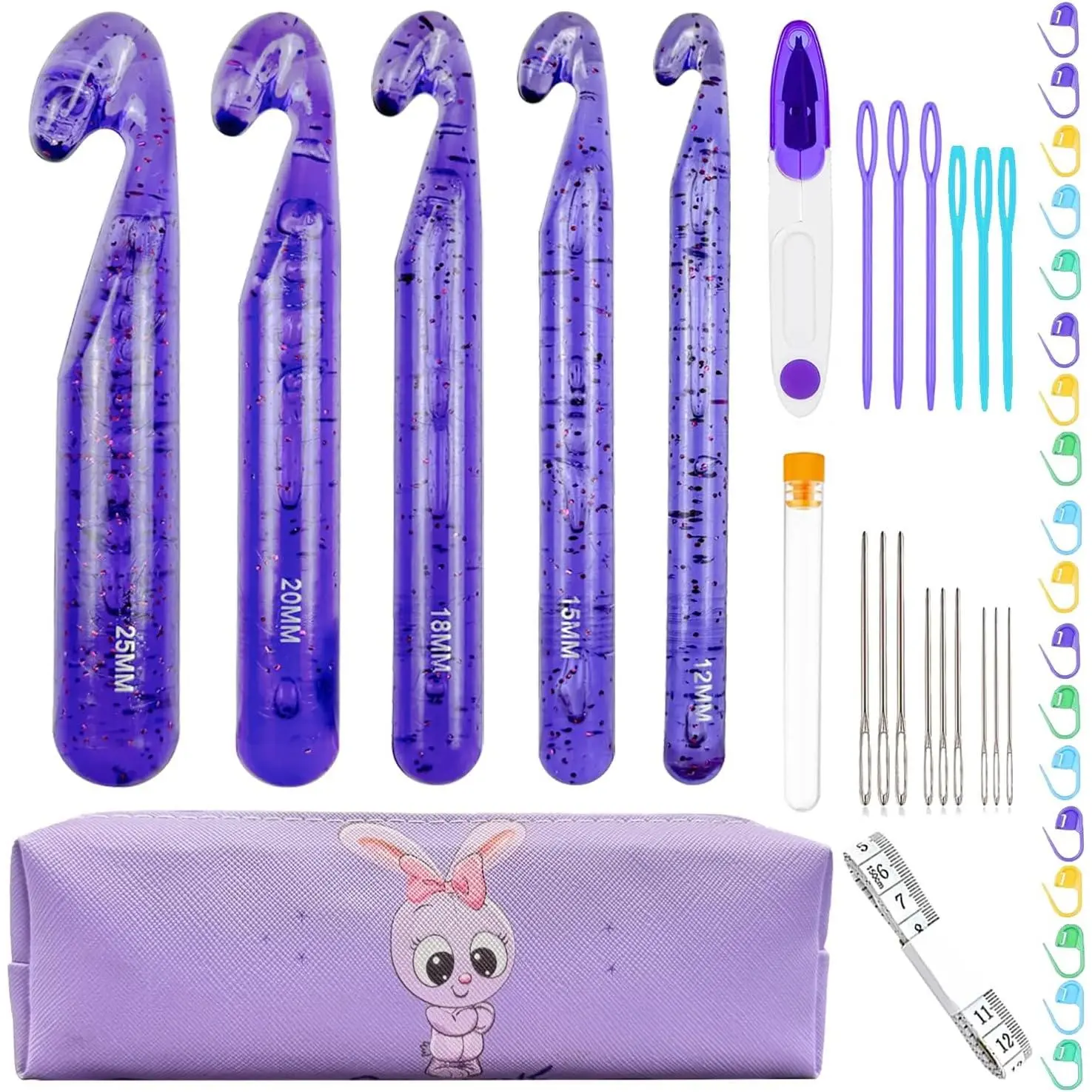 43 count Large Crochet Hooks Set,12mm 15mm 18mm 20mm 25mm Large Crochet Hooks for Chunky Yarn,Plastic  Smooth Big Crochet  for Handmade DIY Crochet with Storage Bag