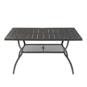 【Summervibes】Patio Dining Table, Outdoor Rectangular Metal Table With 1.57" Umbrella Hole, For Garden, Backyard, Poolside, Deck, Poolside, Black