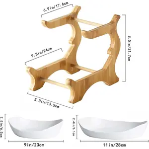 Fruit Bowl With Bamboo Wood Stand for Kitchen Counter,Fruit Basket for Vegetable Storage,Snack Dessert Cake Tray Plate Rack