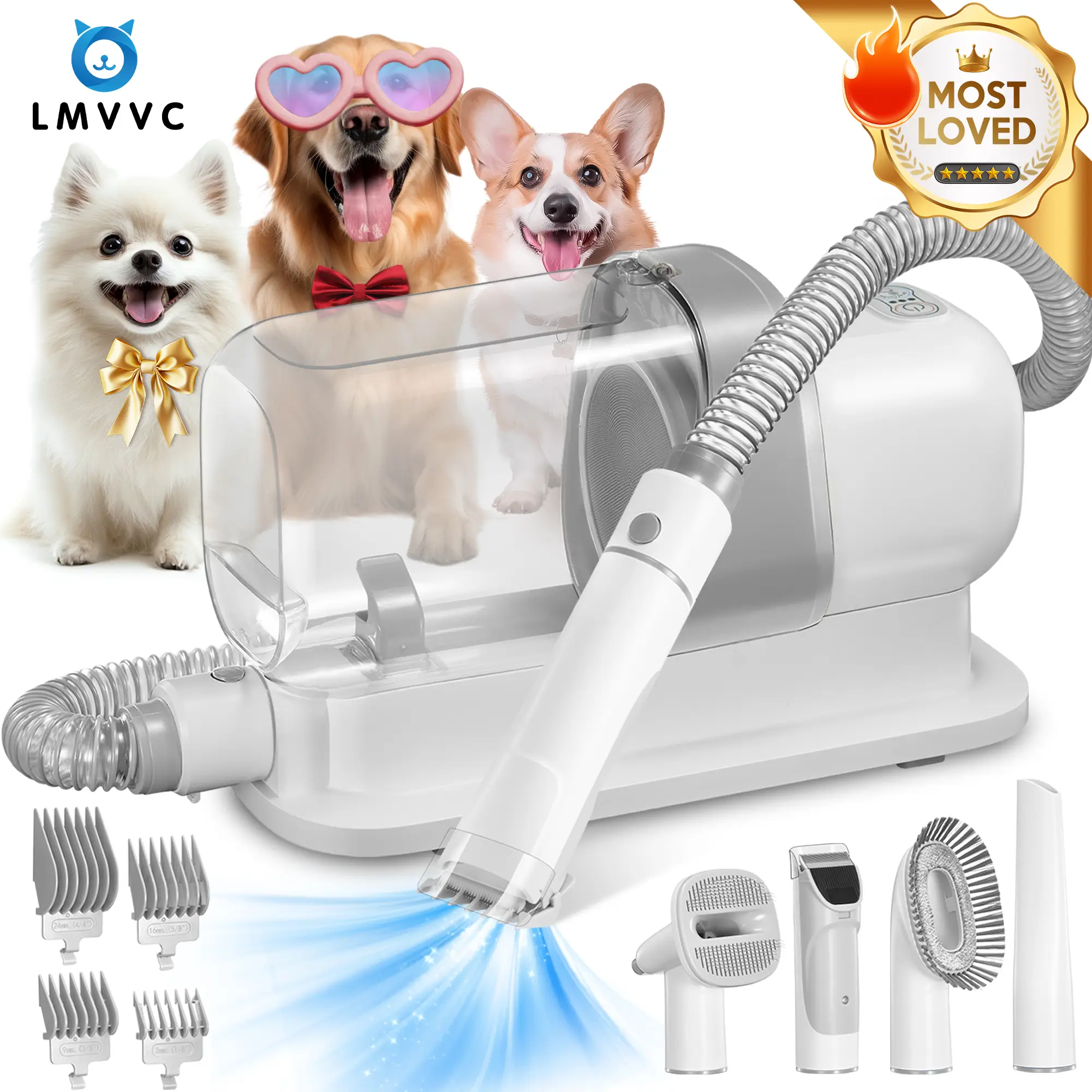 LMVVC Pet Grooming Vacuum Kit for Dogs & Cats, with 2.3L Suction, Cleaning Tools, Animals, Low-Noise Electric Puppy