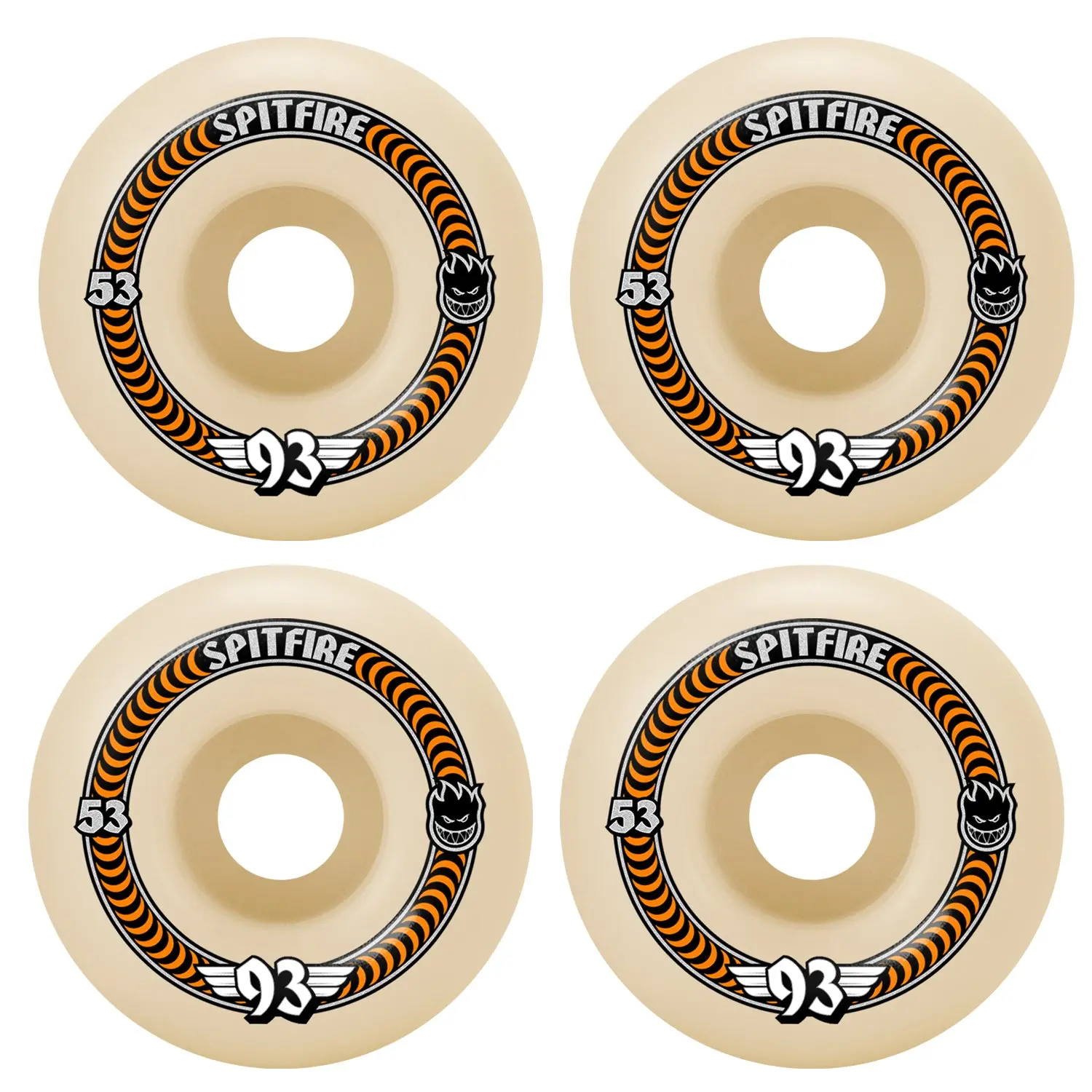 Spitfire Skateboard Wheels 53mm F4 Soft Sliders 93A Classics Natural
