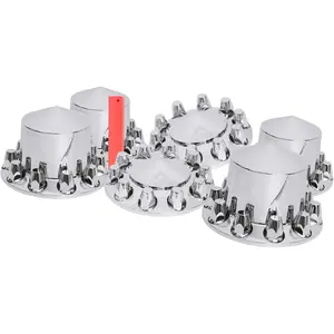 2 Front and 4 Rear Axle Wheel Covers 33mm Chromed Thread-On Lug Nut Covers with Spiked Removable Hub Caps for Semi Truck (Installation Tool Included) Car Rims Car Accessories