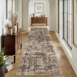 GARVEE 2x6 Hallway Runner Rug - Machine Washable Vintage Distressed Low Pile Rug in Red Brown, Foldable for Living Room, Bedroom, Laundry Room, and Retro Style Décor