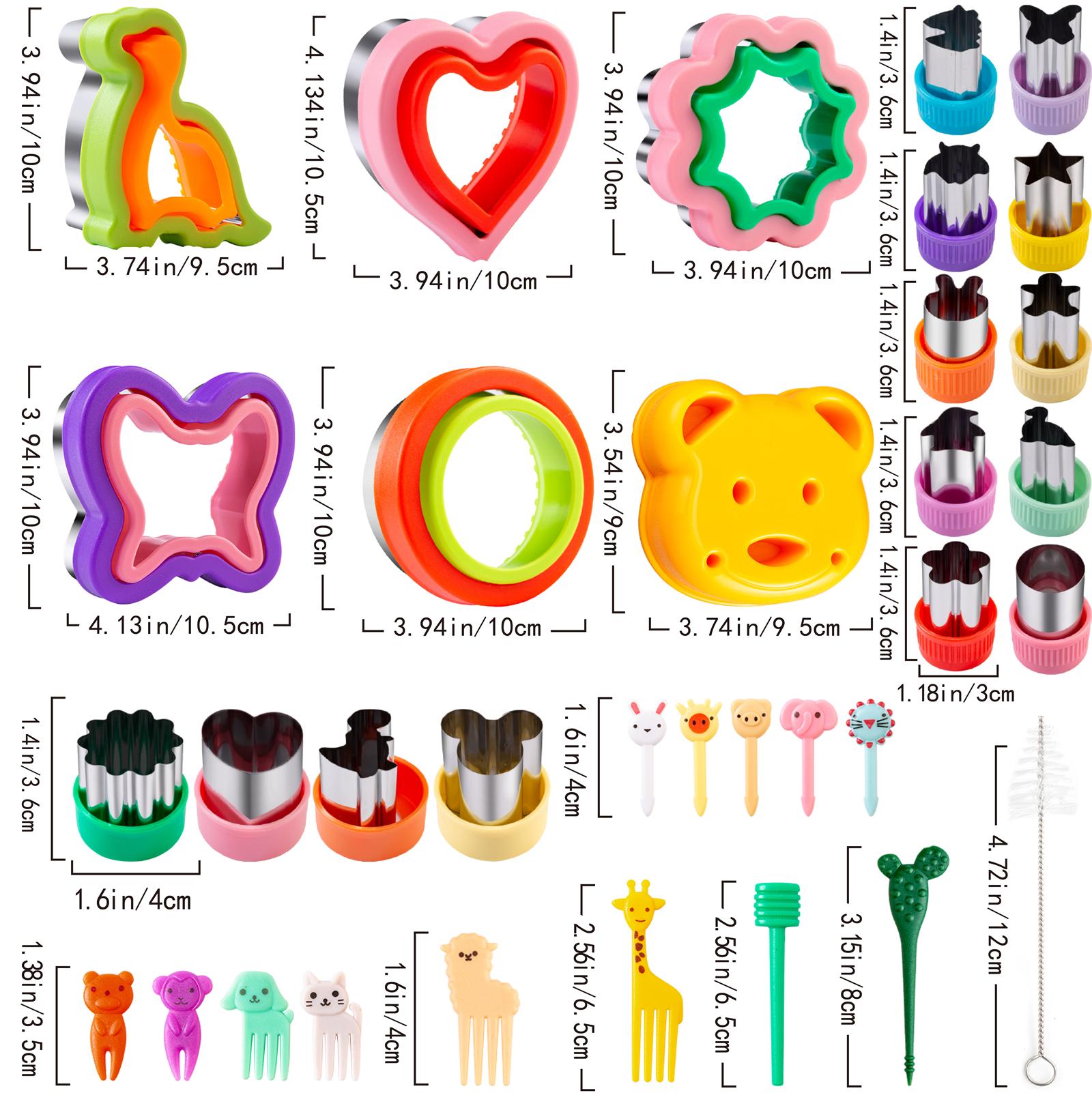 Kids Bento Box Kit 48Pcs Sandwich Cutter Sealer Cookie Fruit Vegetable Cutter Shapes with Food Picks Dinosaur Star Heart Square Mouse Kids Bento Box Kit 48Pcs Sandwich Cutter Sealer Cookie Fruit Vegetable Cutter Shapes with Food Picks Dinosaur Star Heart Square Mouse