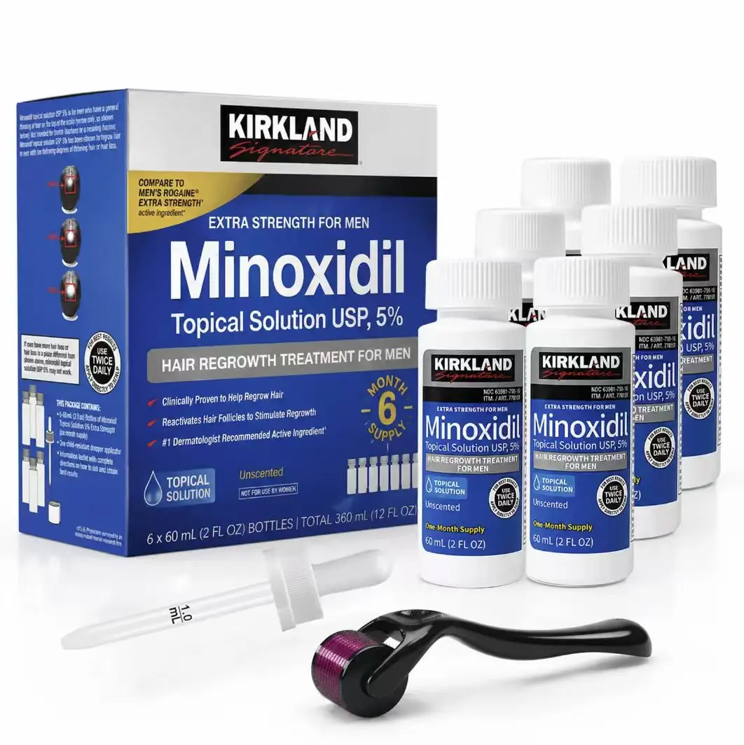 Kirkland Signature 5% Minoxidil Topical Liquid, 6 Months Supply with Dropper Applicator, Universal Daily Personal Care & Beauty Routine for Men, Visibly Thicker & Fuller Appearance Enhancer23, Hair Growth Products, Hair Care, Anti-Thinning Hair Loss Produ