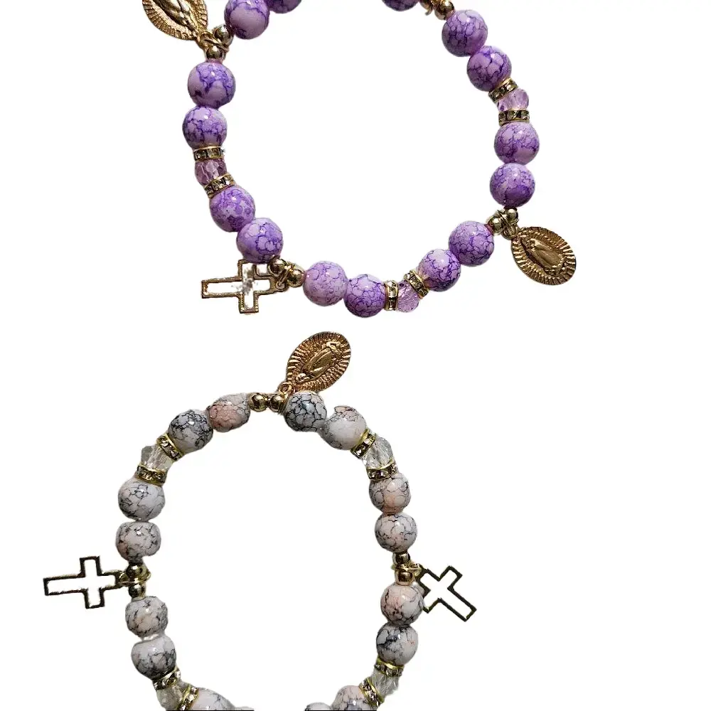 Turquoise Rosary Gold Faith Charm Bracelets