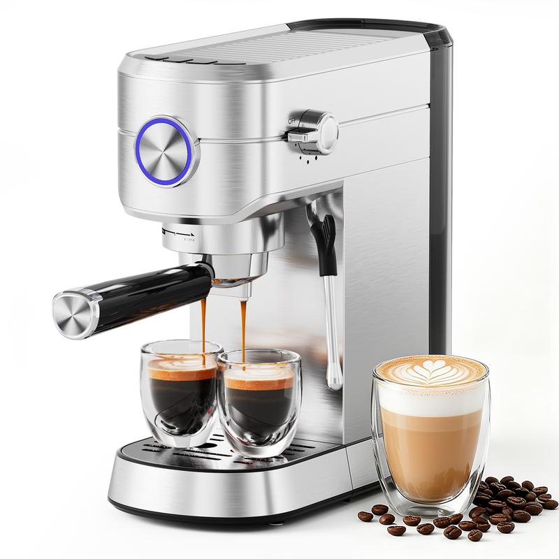 COWSAR 20 Bar Espresso Machine, Professional Espresso Maker with Milk Frother Steam Wand, Compact Stainless Steel Coffee Machine with 40.5oz Removable Water Tank for Cappuccino, Latte