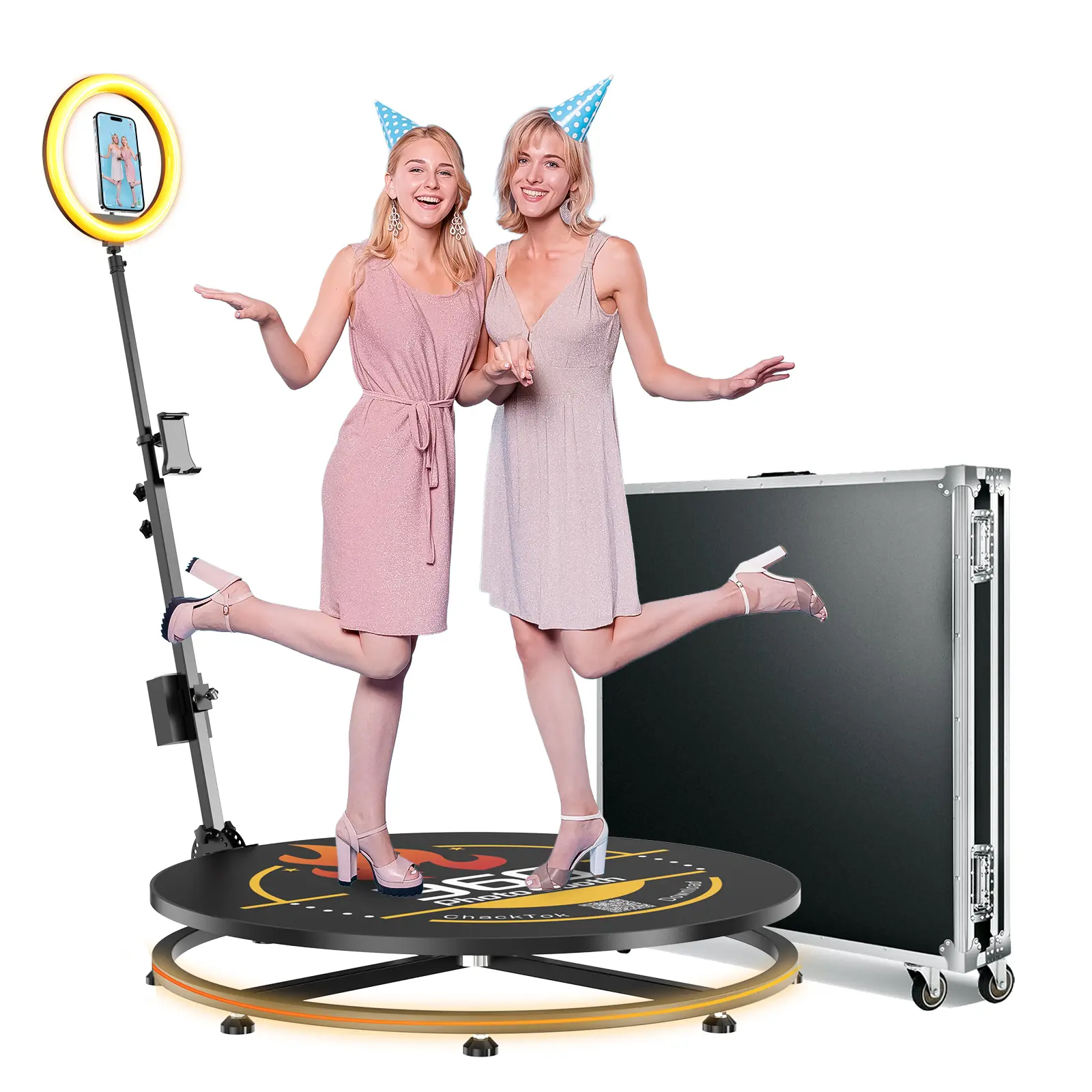 OHYEAHSPIN 360 Photo Booth Machine with Ring Light & Flight Case, Free Custom Logo, Remote/App Control Spin Video Booth for Weddings, Parties & Events