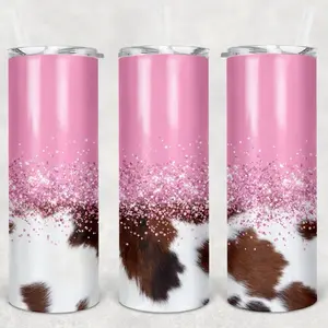 Pink Cowhide 20oz Custom Skinny Tumbler Drinkware Handmade With Lid &Straw Stylish Insulated Stainless Steel
