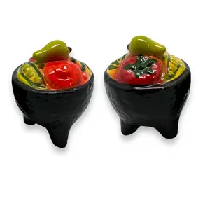 2 pc Handcrafted Ceramic Molcajete Salt and Pepper Shakers - Authentic Mexican Kitchen Decor, culinary gift Seasoning Utensils