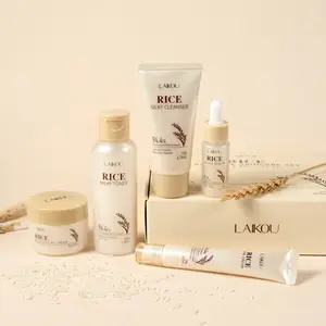 Laikou Rice Skincare Set, Face Set, 5-piece rice extract skincare combination, including facial cleanser, toner, serum, eye cream, and facial care products