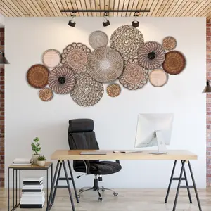 Set of 15 Boho Basket Wall Decor, Rattan Seagrass Wall Decor, Wicker Woven Hanging Wall Decor, Bamboo Basket Wall Decor, Hanger Wall Plate, Boho Wall Art, Home Decoration for Living Room, Bedroom, Kitchen, Office