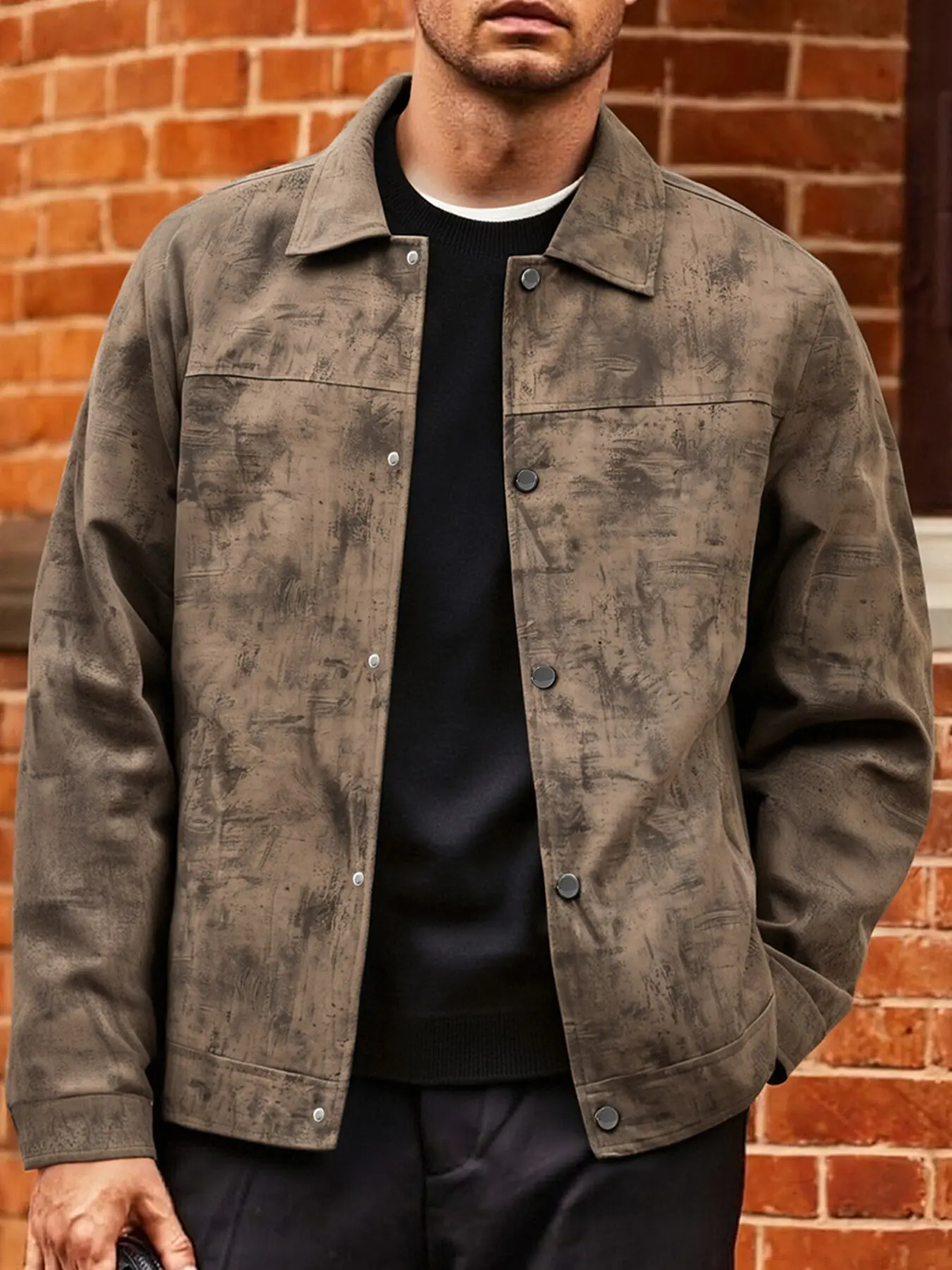 Men's Spring & Fall Casual Jacket, Button Front Design, Tie-Dye Style, Polyester Fabric, Perfect for Daily Wear