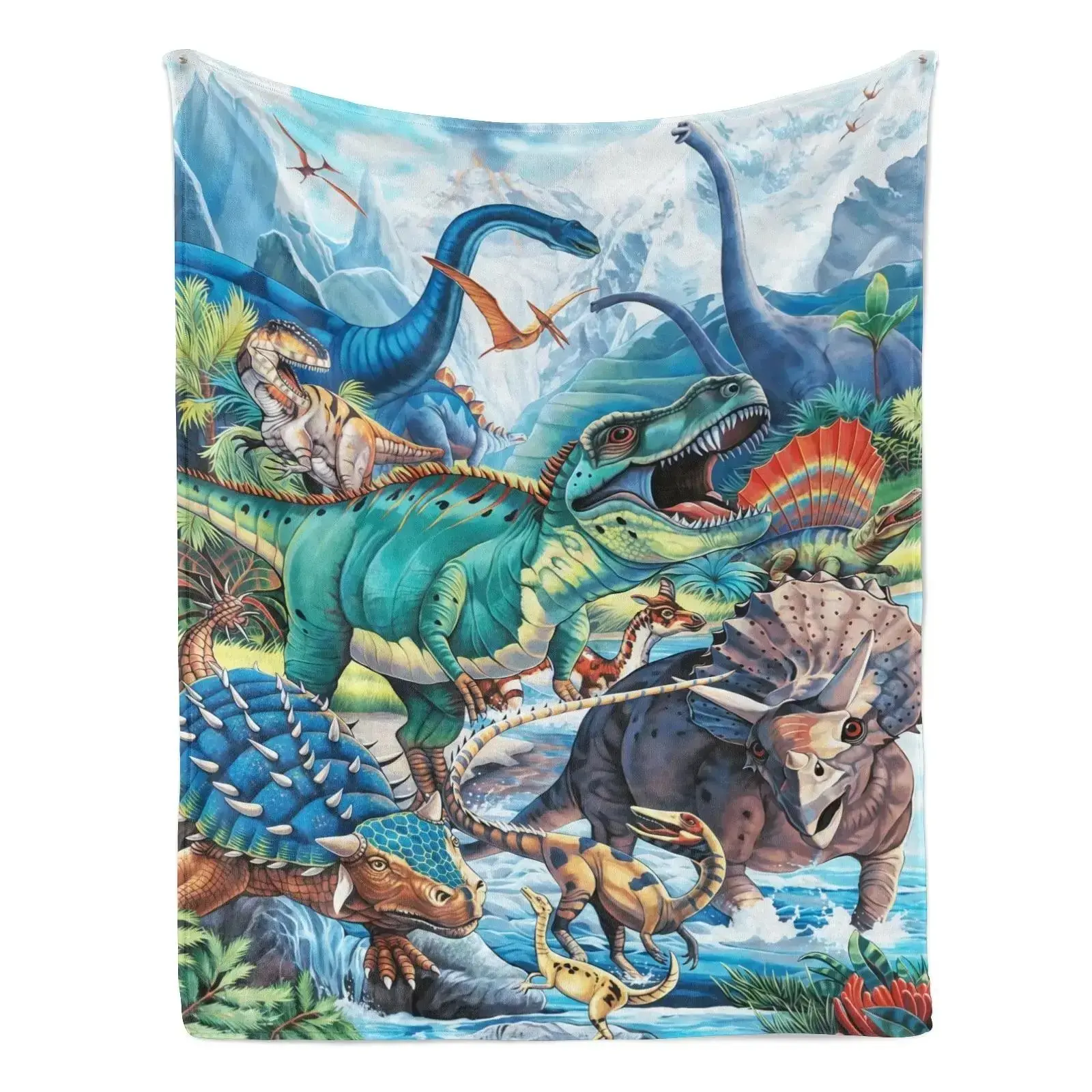 Cute Cartoon Dinosaur Flannel Fleece Throw Blanket - Theme-Park Inspired, Ultra-Soft Warm Cozy, Single-Side Print Snuggle Cover, Lightweight for Couch Bed, Kawaii Room Decor, Gift for Dinosaur-Art Enthusiasts