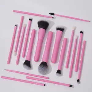 18 Pcs Pink Makeup Brush Set, Premium Synthetic Foundation Blush Blending Brushes with Case, Professional Cosmetic Makeup Brush Kit for Face Eyes