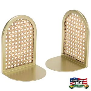 HDC Sterling & Noble Home Gold and Natural Rattan Decorative Tabletop Bookends