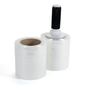 IDL Packaging 5" Stretch Wrap Mini Roll, 700 feet, 120 Gauge (Pack of 2) with a Plastic Handle Included – Industrial Grade Clear Plastic Wrap – Improved Protection for Packing, Moving, or Office