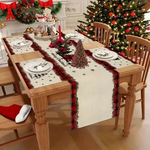 5-piece/7-piece set tablecloth and placemat combination, red Christmas snowflake pine pattern table flag, kitchen and dining room decoration, party table decoration, ideal choice for holiday, for Christmas and New Year gifts, Ornaments Decoration