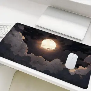 Full Moon Night Clouds Pattern Mouse Pad, Rectangle Gaming Mouse Pad, Non-Slip Mousepad, Office Desk Keyboard Mouse Mat for Home Office Game Room