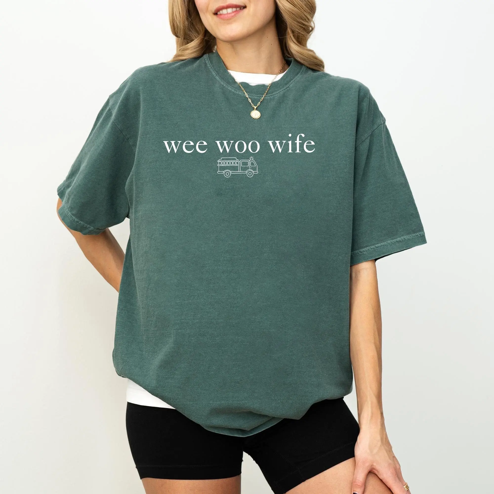 [Comfort Colors] Firefighter Wife Shirt, Funny Wee Woo Wife Tee, Fire Wife Gift, Firefighter Spouse Shirt, First Responder Wife Shirt