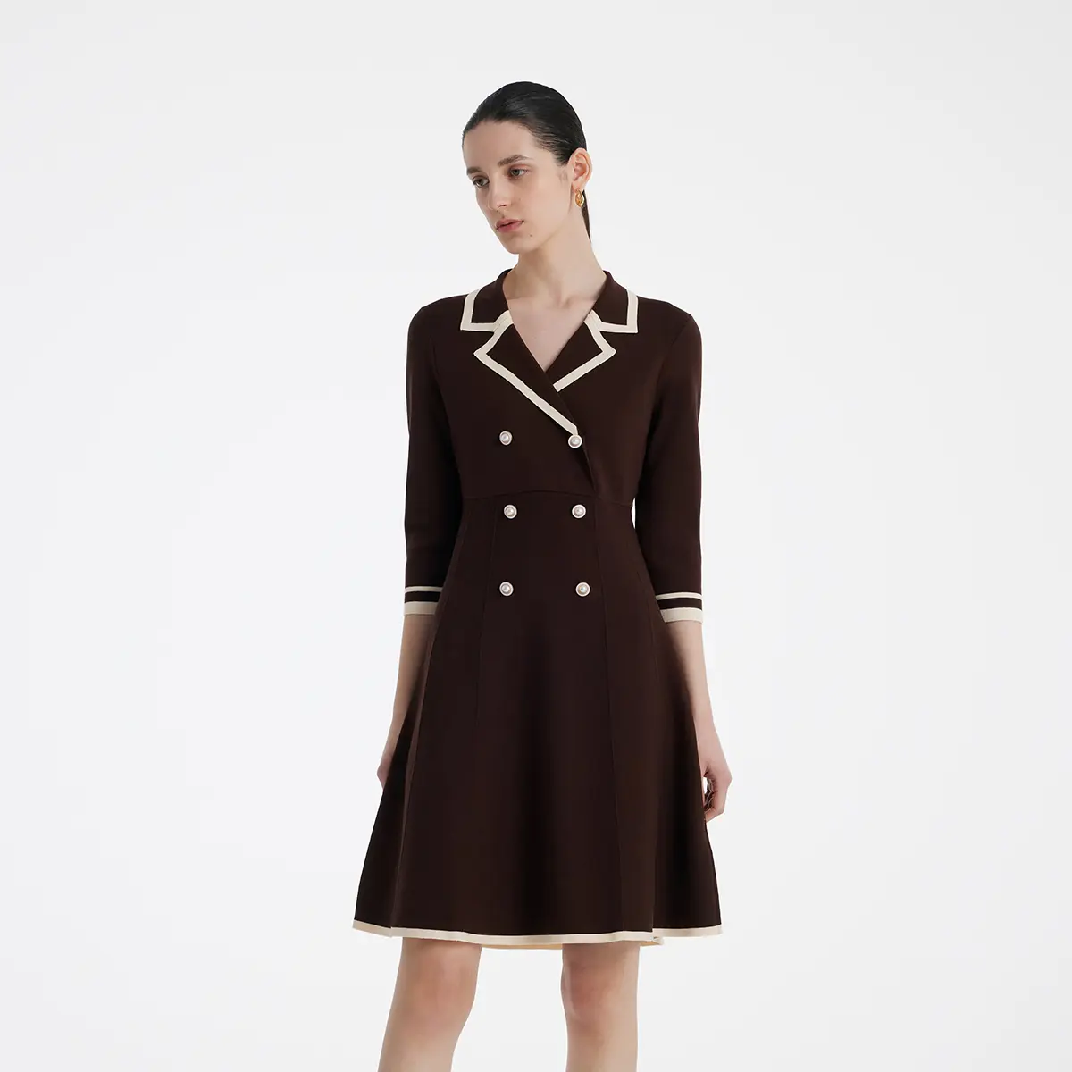 GOELIA Fitted Double-Breasted V-Neck Mini Dress Casual Womenswear