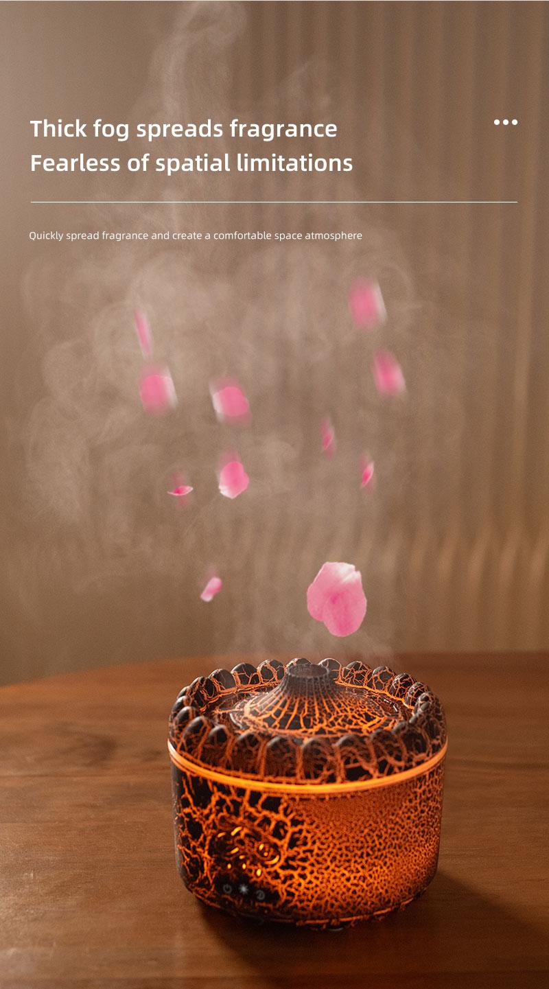 New volcano aromatherapy machine desktop essential oil diffuser double spray flame humidifier home night light ornament wireless remote control hu