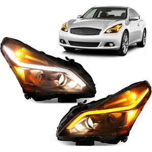 HECASA Pair Projector Headlights w/Sequential LED Compatible with 2010-2013 Infiniti G37 G25 2015 Infiniti Q40 Sedan 4-Door Headlamp DRL Replacement for IN2503140 IN2502140 Smoke Lens+Black Housing
