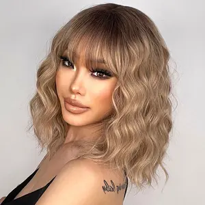 Water Ripple Black to Gold Wig Full Head Synthetic Curly Hair Style for Full Head Coverage with Stunning Gradient Design and Versatile Styling Options