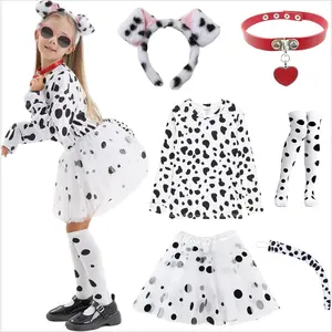 P-CPA019  101 Dalmatian Costumes Kids, Girls Shirt Tutu Outfit Ears Headband Socks Accessories for 101st Day Of School