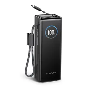 EF ECOFLOW Rapid Power Bank, 25,000mAh, 100W Built-in and Retractable Cables, 170W Portable Charger with Triple 100W USB-C Port, Compatible with iPhone Series, Samsung, Laptop and More, Black