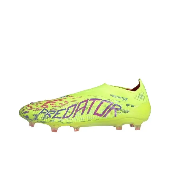 Brand-New Unisex Laceless Firm-Ground Soccer Cleats - Neon Yellow Upper, Leopard-Spot Print, Purple Letter Decal, Translucent Warm-Tipped Studs, Soft Knit Liner, Original Shoe-Box for Youth Tournaments, Grass-Field Practices