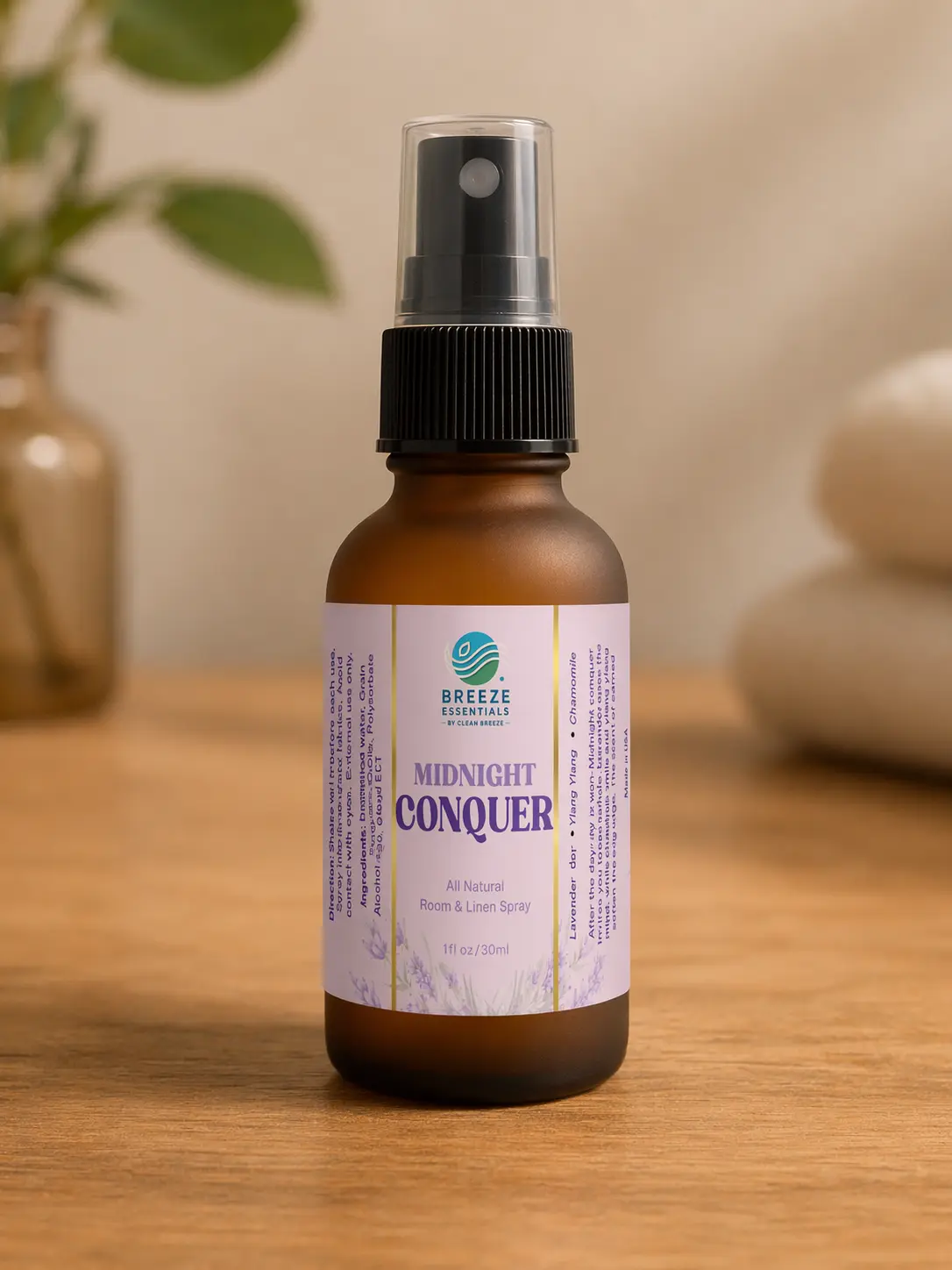 Midnight Conquer Room & Linen Spray 1oz Travel size bottle- Aromatic, Soothing, and Relaxing Linen Spray for Bedding, Laundry and Fabric Spray Freshener, Perfect spray to end the day- Infused with Lavender Aromatherapy Essential Oils