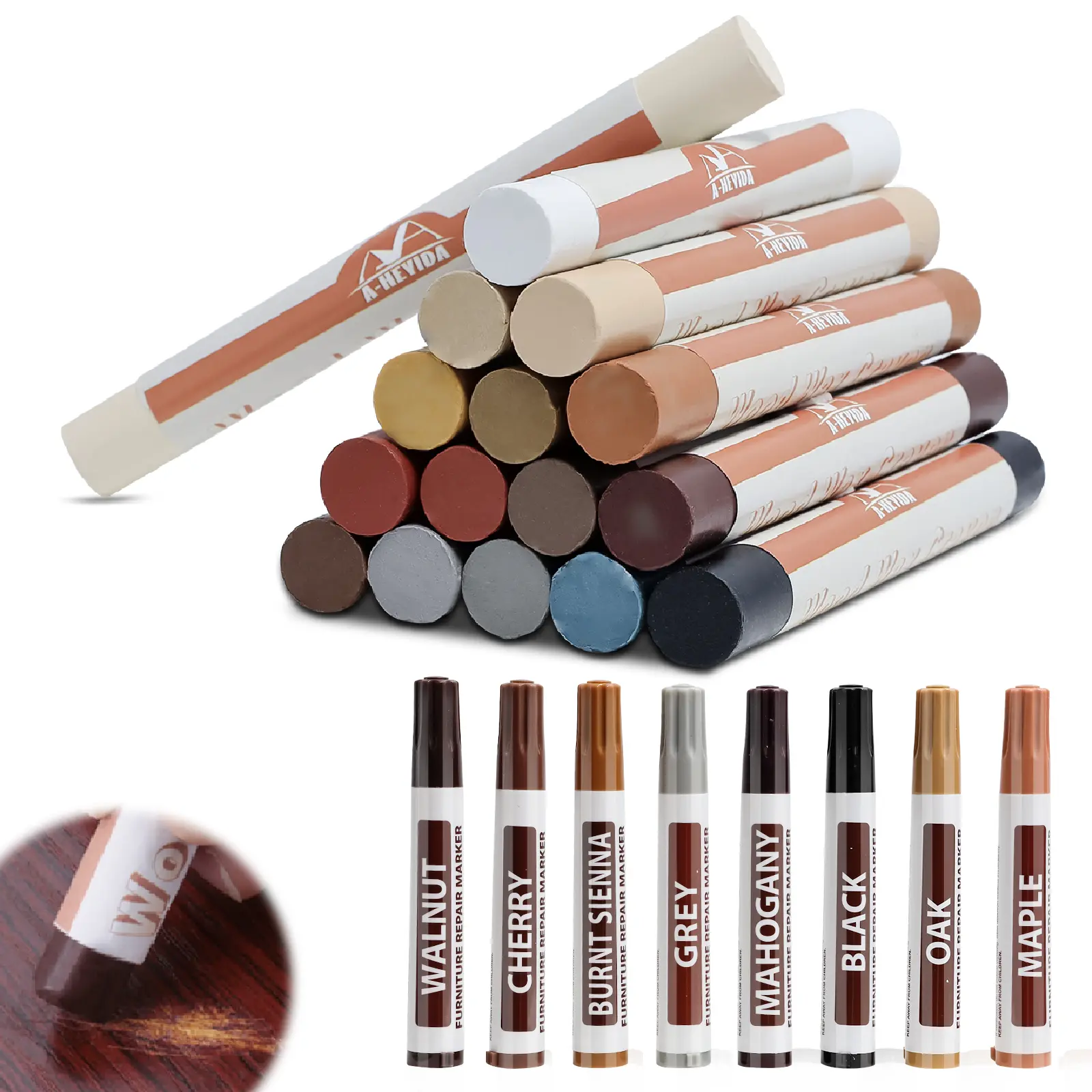 Wood Filler Wax Sticks & Furniture Repair Crayons, Laminate Floor Repair Kit,Wood Markers for Scratches, Cracks, Cabinets & Hardwood Floors