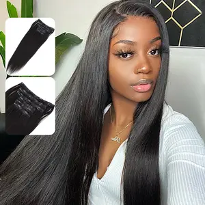 Charmanty Hair Clip in Hair Extensions Real Human Hair  Clip for Women Remy Human Hair Extensions 100g 6Pcs Natural black