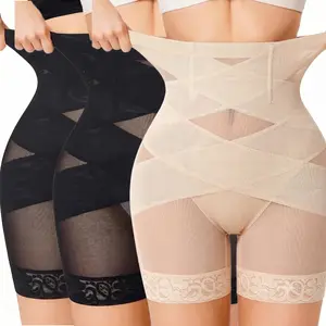 Women High Waisted Body Shaper Shorts Tummy Control Butt Lifting Shapewear Thigh Sculpting Shaper Panties Seamless Breathable Mesh Lace Hem Postpartum Everyday Underwear