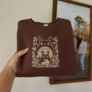 Vintage Forest Embroidery Sweatshirt Hoodie, Studio Ghibli Inspired Embroidered Anime Top, My Neighbor Gift, Anime Fan Gift