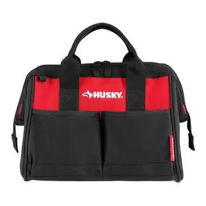 Husky All New 12 in 4 Pocket Zippered Tool Bag with Durable Red & Black Design Water Resistant for Easy Organization and Secure Storage