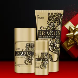Dragon Pain Relief Gold Bundle, Max Strength Lotion, Roll Up, & Travel Size Balm.- Great for Muscle & Joint Recovery