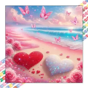 1 set of DIY diamond painting kit, 5D diamond art set, DIY decoration heart-shaped beach mosaic, diamond art, DIY art home decoration, suitable for Christmas