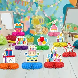 9PCS Happy Birthday Decorations Set for Kids – Colorful Themed Honeycomb Centerpiece & Table Decoration, Reusable, Photo-Friendly & Easy to Store – Must-Have Party Supplies