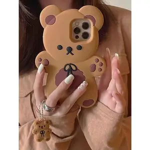Cute Stuff Cute 3d Cartoon Bow And Bear Phone Case Compatible With Apple 14/13/12promax/Smilax/11/Xr/Se3 Kawaii