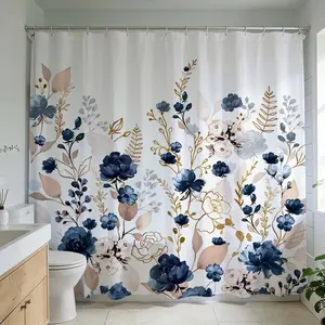 1 Pc Elegant Boho Floral Bathroom Shower Curtain for Home Renovation Featuring Rich Blue and Earthy Tones Exquisite Botanical Design Perfect for Creating a Serene Ambiance in Bathroom Decoration Transform Bathroom Style with Artistic Prints and Natural El