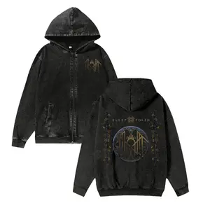 Unisex Sleep Token Washed Cotton Zipper Hooded Sweatshirt Retro Classic For Autumn Winter Pure Cotton Warm Comfortable Made in USA Vintage Casual Style Fans Merch Fading Craft