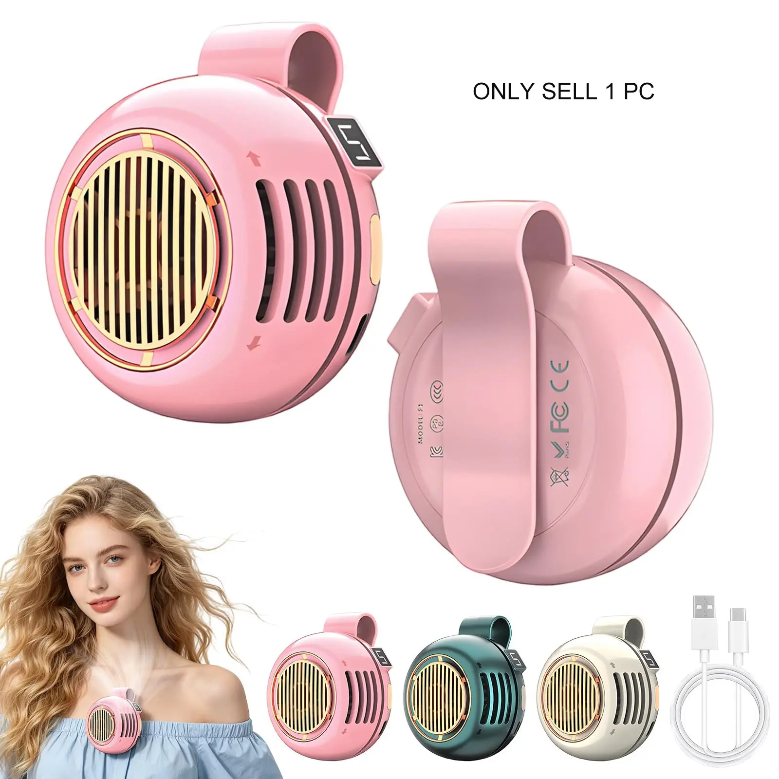 Portable Silent Mini Bladeless Personal Pocket Fan Clip on with USB Rechargeable 360° Rotatable Design, Adjustable 3-Speed Suspended Cooler for Outdoor Travel Office