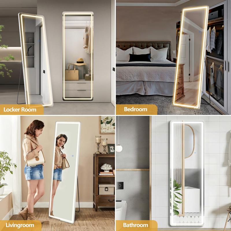 RIMIKING LED Full-Length Mirror, Touch Button Control, Dimmable Brightness, Color Temperature Options,Home Decor, Hd Glass,2164N