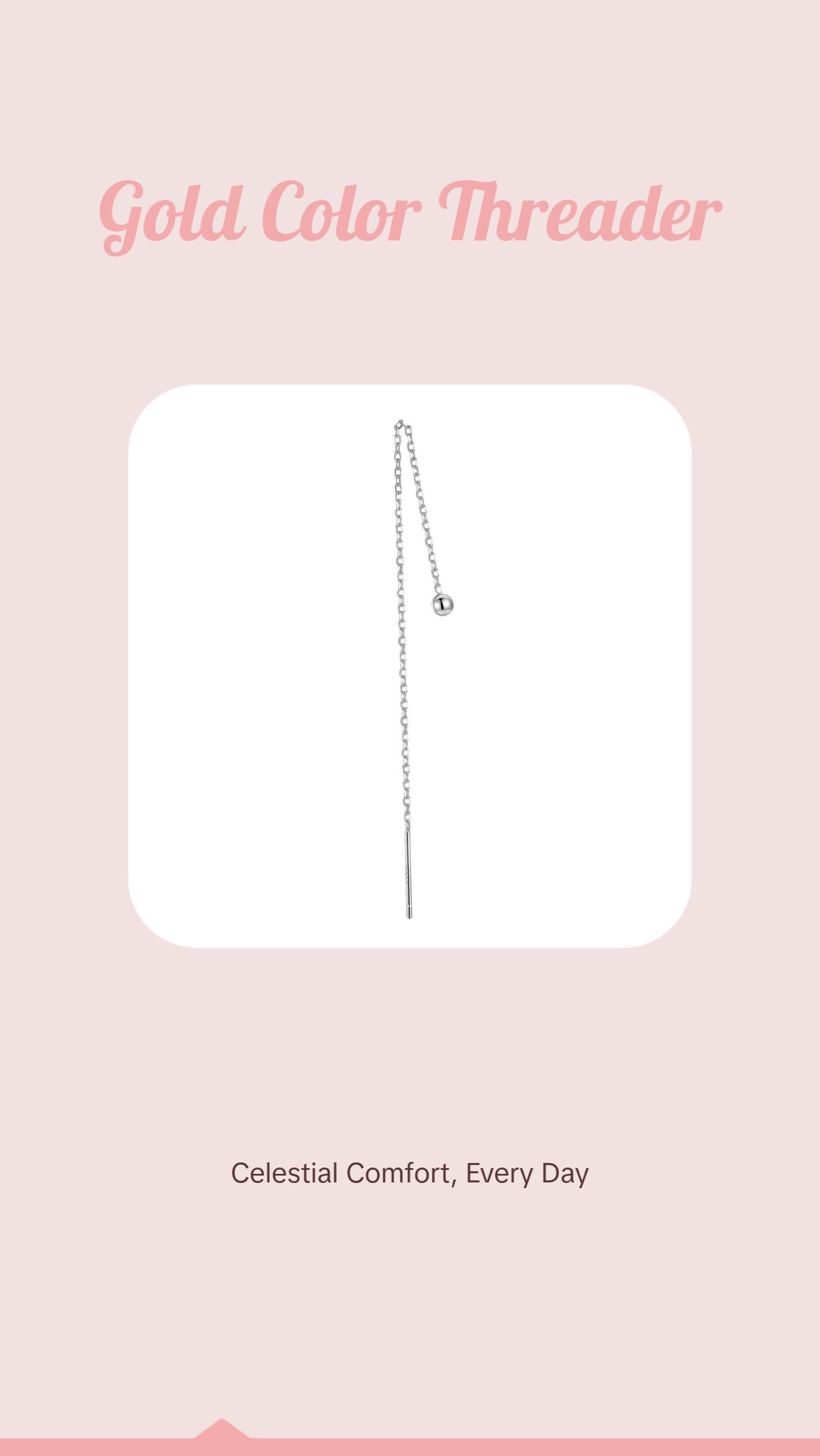 "Dancing Orb" 14K White Gold Plated Sterling Silver Hypoallergenic Ball Long Threader Earring Everyday Celestial Piercing Chain Earrings