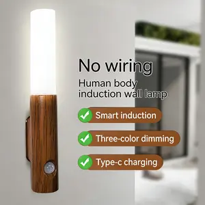 Wall-Mounted Sensor Decorative LED Night Light, Walnut Oak Colors, 500mah Rechargeable Battery, Three Lighting Modes, Home Use