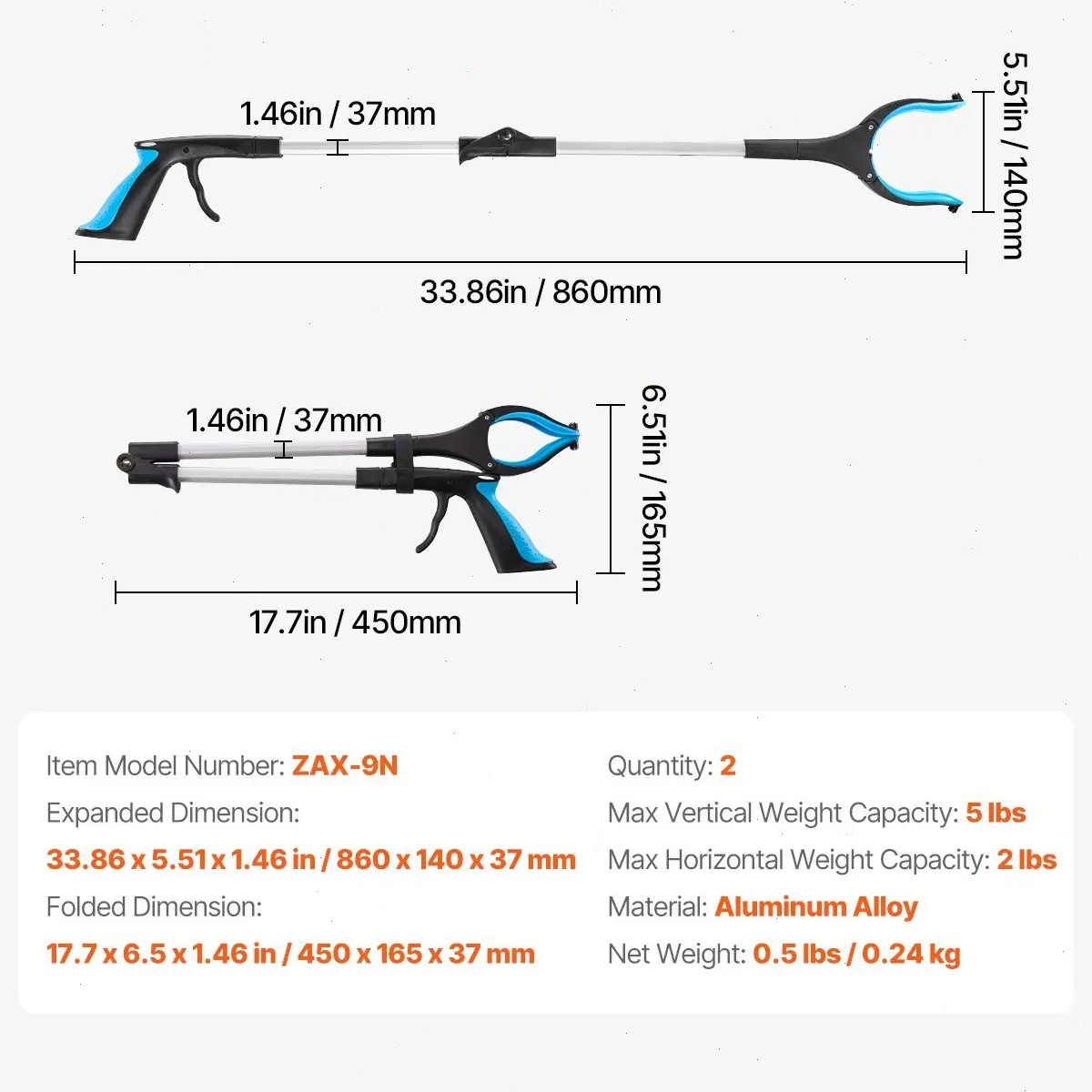 2 Packs/34 inch【Blue】