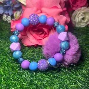 Majestic ocean wristlet keychain color scheme periwinkle, purple and bling beads made with wire