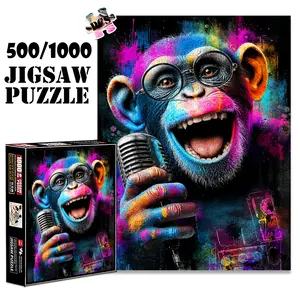 1pc 1000 piece adult puzzle 70x50cm Colorful Monkey with Sunglasses Holding a Microphone 500 pieces of paper jigsaw puzzle, suitable for adults and families, large-scale DIY puzzle interactive toy g